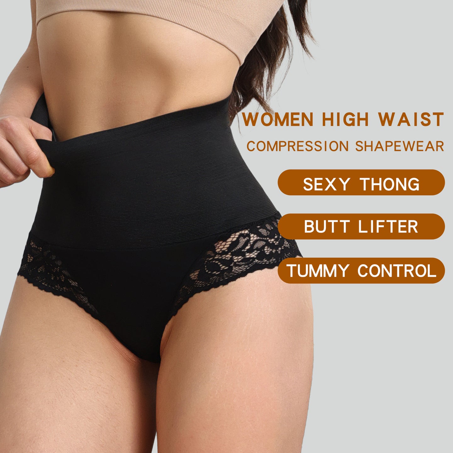JIYUE Shapewear High-Waisted Panty - Tummy Control & Lace