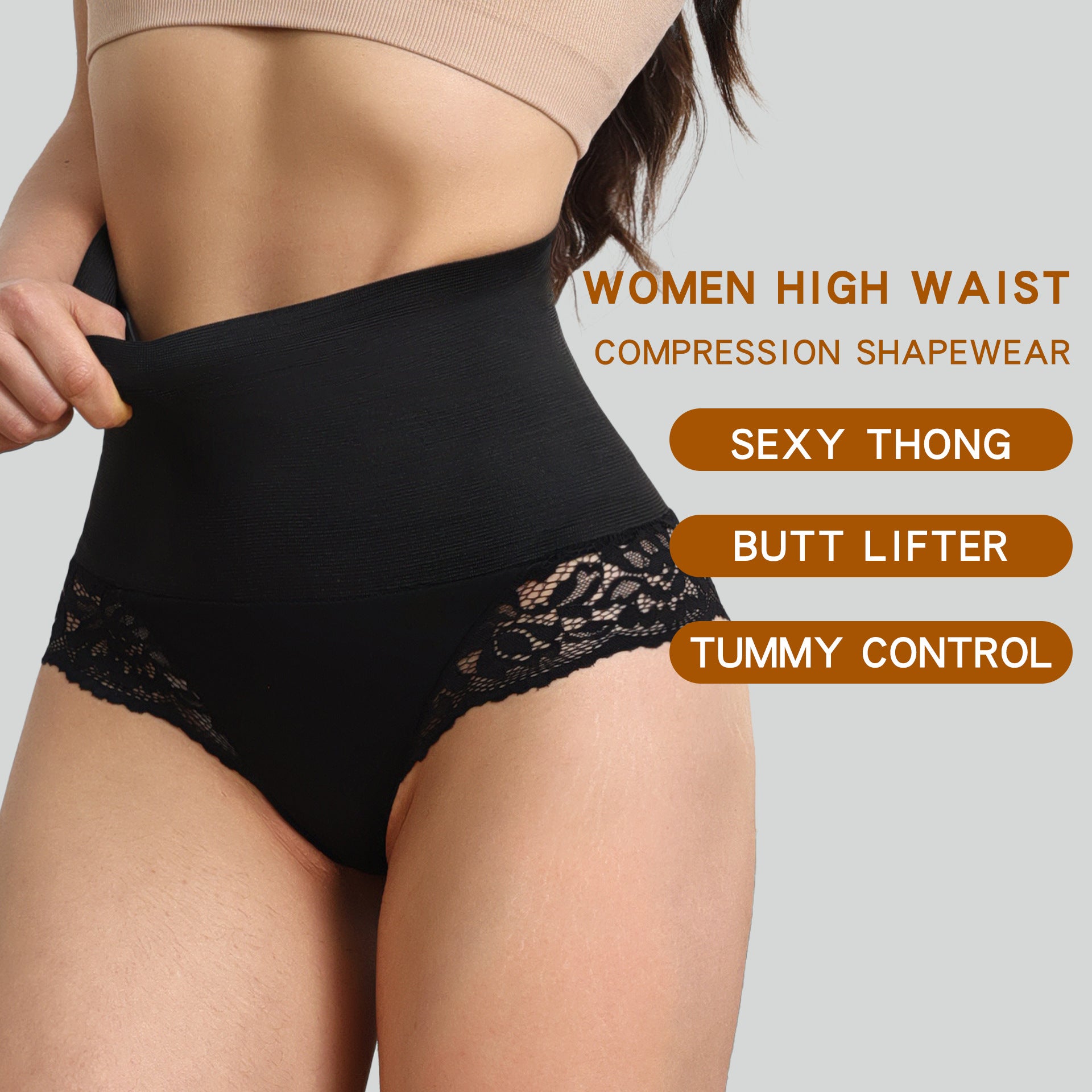 JIYUE Shapewear High-Waisted Panty - Tummy Control & Lace