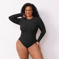 JIYUE Women's Tummy Control Bodysuit - Seamless Shapewear Jumpsuit with Long Sleeves & Thong Back