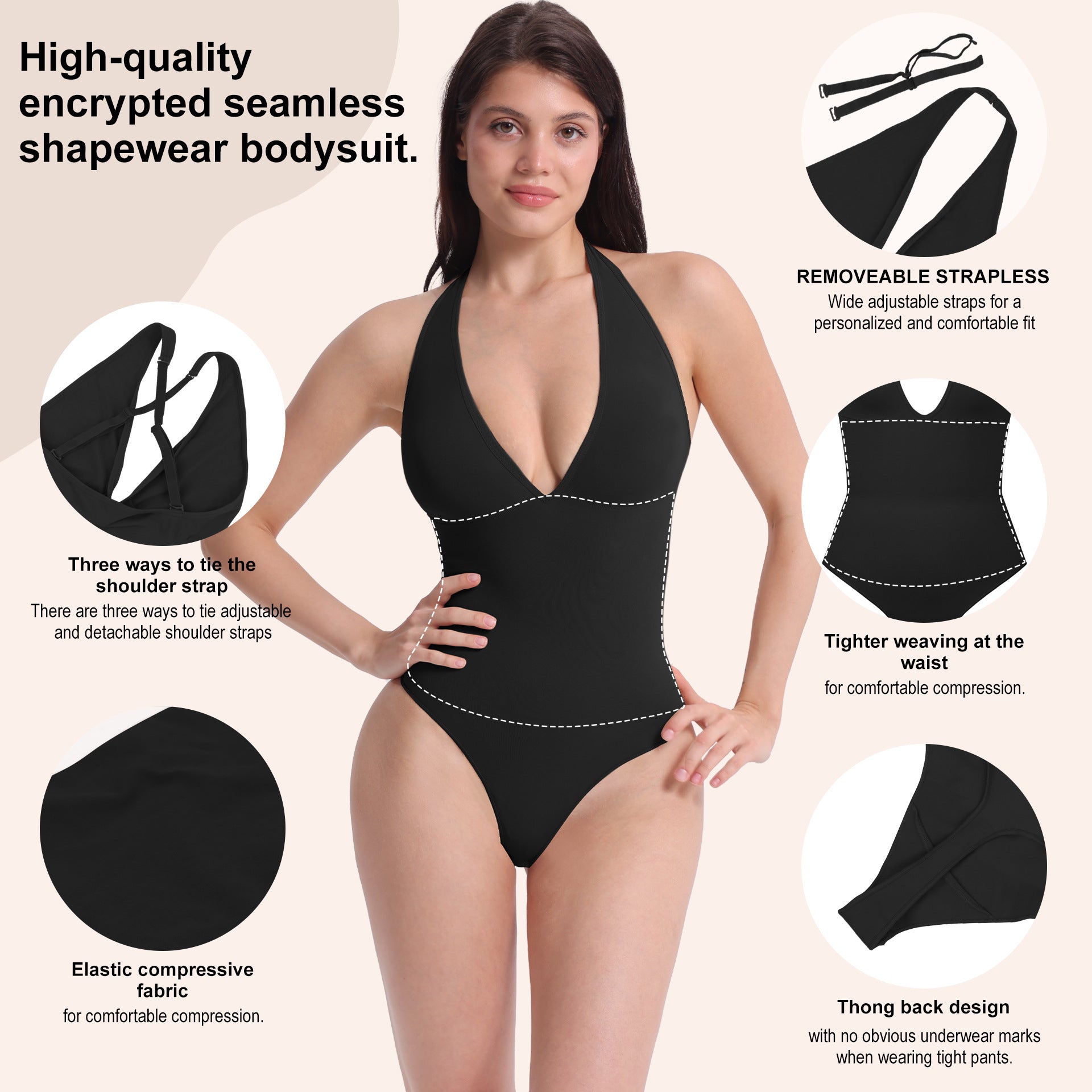 JIYUE Firm Control Waist Training Bodysuit – 2-in-1 Halterneck & Vest, Seamless Tummy Shapewear