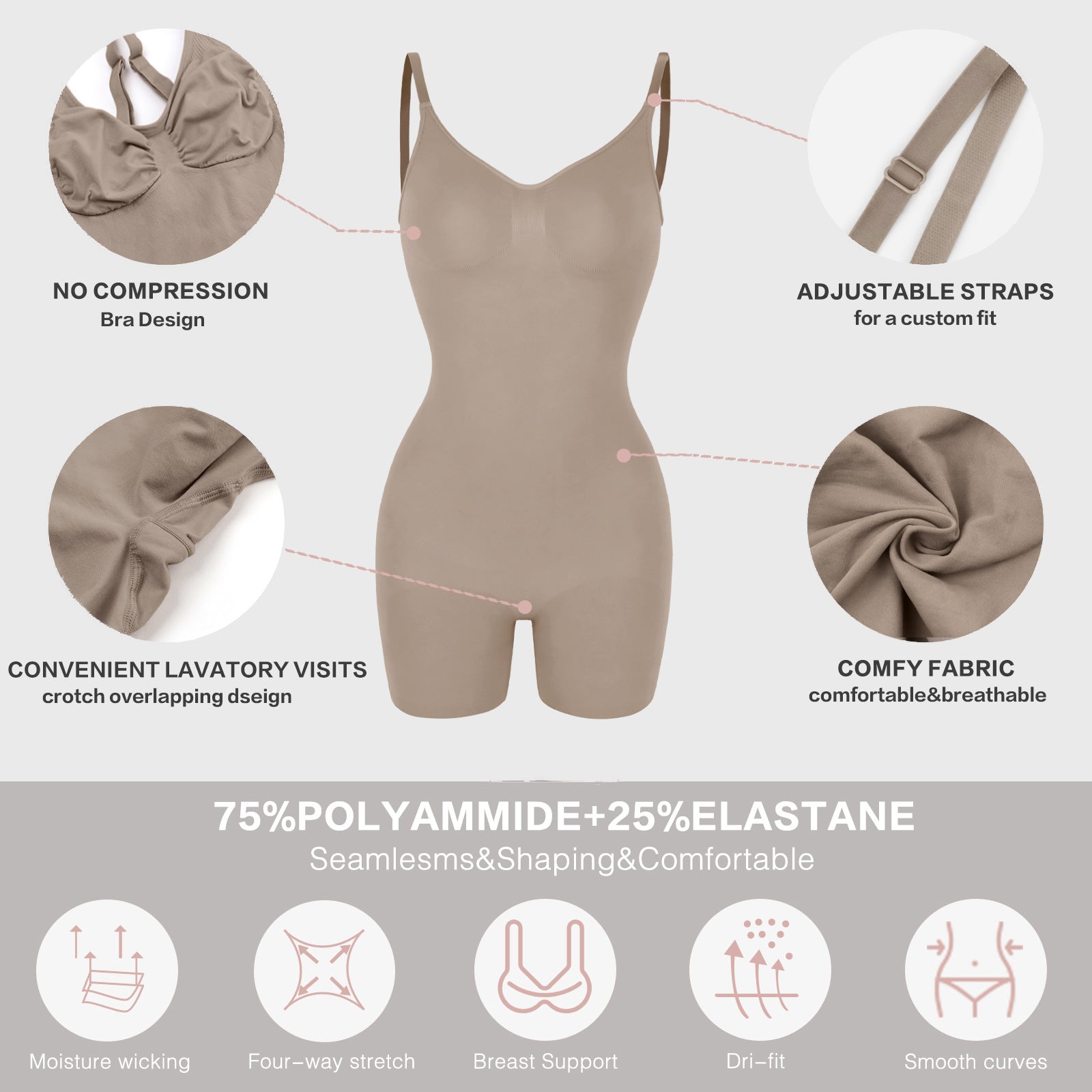 JIYUE Women's Shapewear Bodysuit - Tummy Control & Butt Lift - Reinforced Version