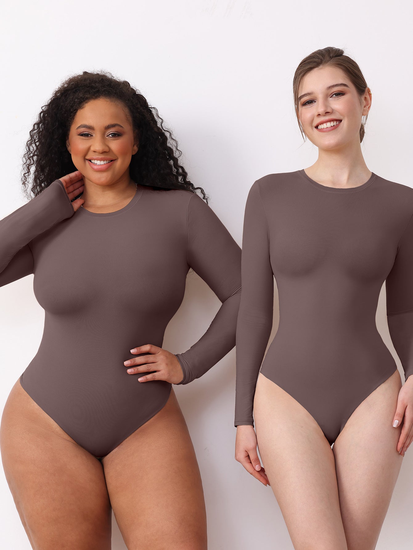 JIYUE Women's Tummy Control Bodysuit - Seamless Shapewear Jumpsuit with Long Sleeves & Thong Back