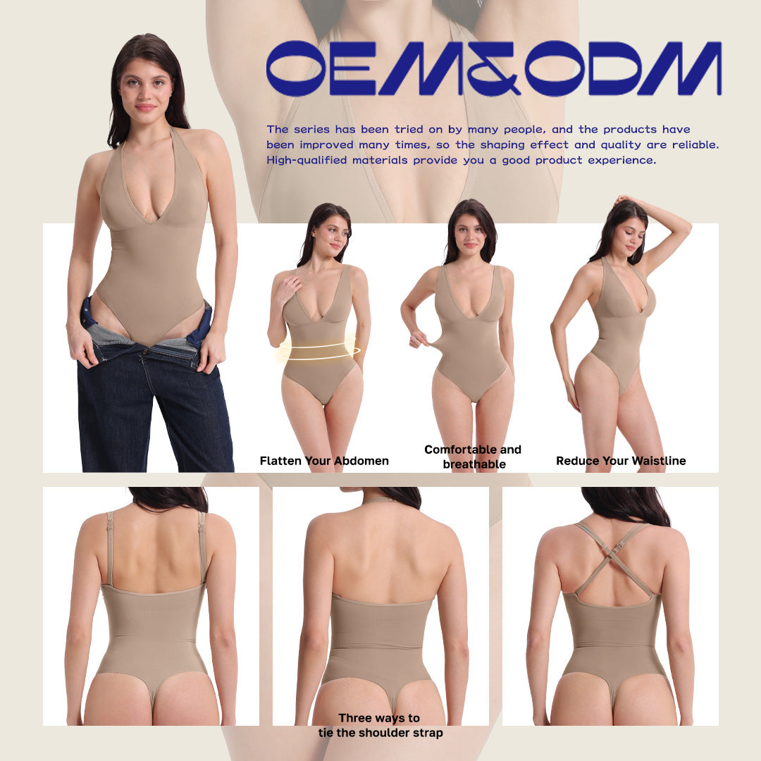 JIYUE Firm Control Waist Training Bodysuit – 2-in-1 Halterneck & Vest, Seamless Tummy Shapewear