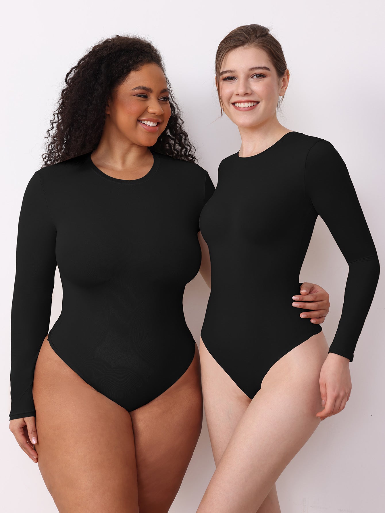 JIYUE Women's Tummy Control Bodysuit - Seamless Shapewear Jumpsuit with Long Sleeves & Thong Back