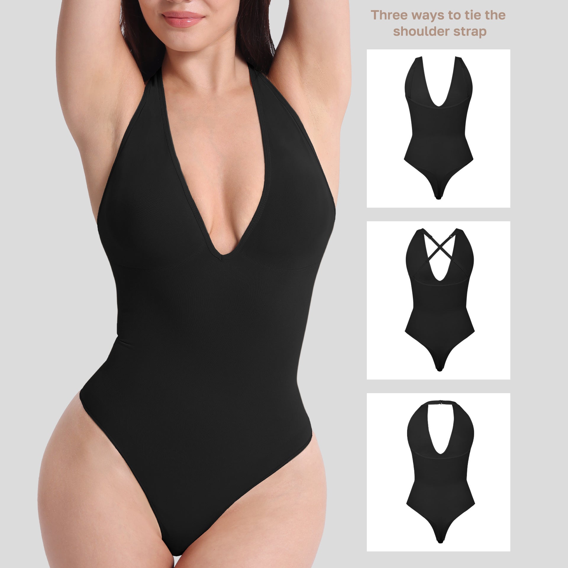 JIYUE Firm Control Waist Training Bodysuit – 2-in-1 Halterneck & Vest, Seamless Tummy Shapewear