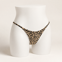 JIYUE beige and black printed cotton-knit low-rise thong on an AI-generated white apparel form