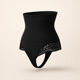 JIYUE black high-waist lace shaping thong in a hollow ghost-mannequin rear three-quarter view