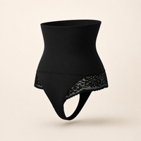 JIYUE black high-waist lace shaping thong in a hollow ghost-mannequin rear three-quarter view