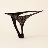 JIYUE black and brown leopard cotton-knit low-rise thong rear three-quarter ghost-mannequin view