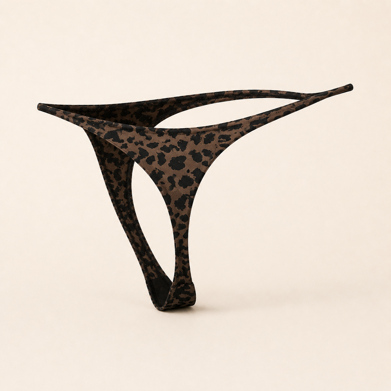 JIYUE black and brown leopard cotton-knit low-rise thong rear three-quarter ghost-mannequin view