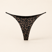 JIYUE black and brown leopard cotton-knit low-rise thong front ghost-mannequin view