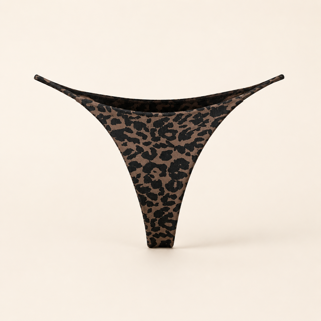 JIYUE black and brown leopard cotton-knit low-rise thong front ghost-mannequin view