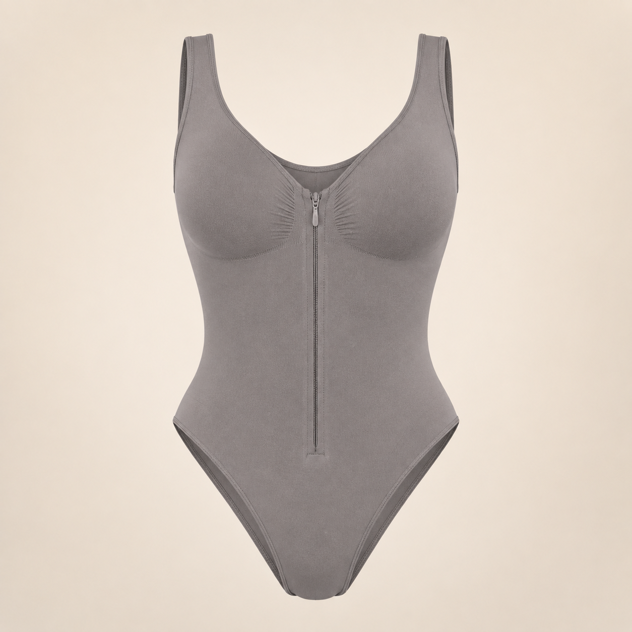 JIYUE gray zip-front firm-control shaping bodysuit