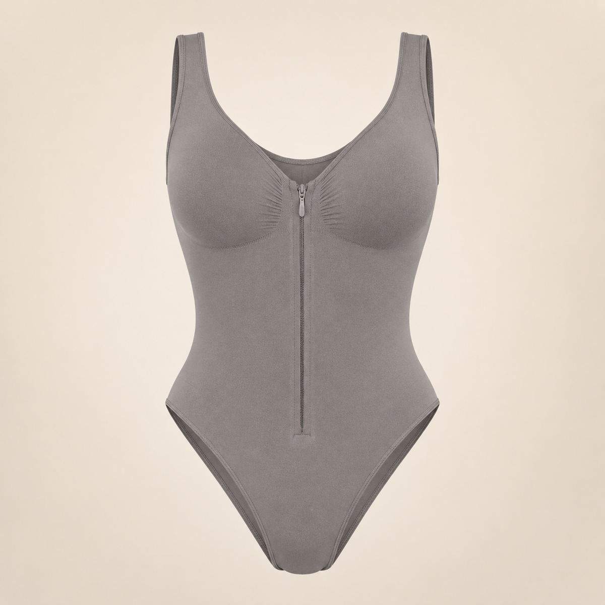 JIYUE gray zip-front firm-control shaping bodysuit